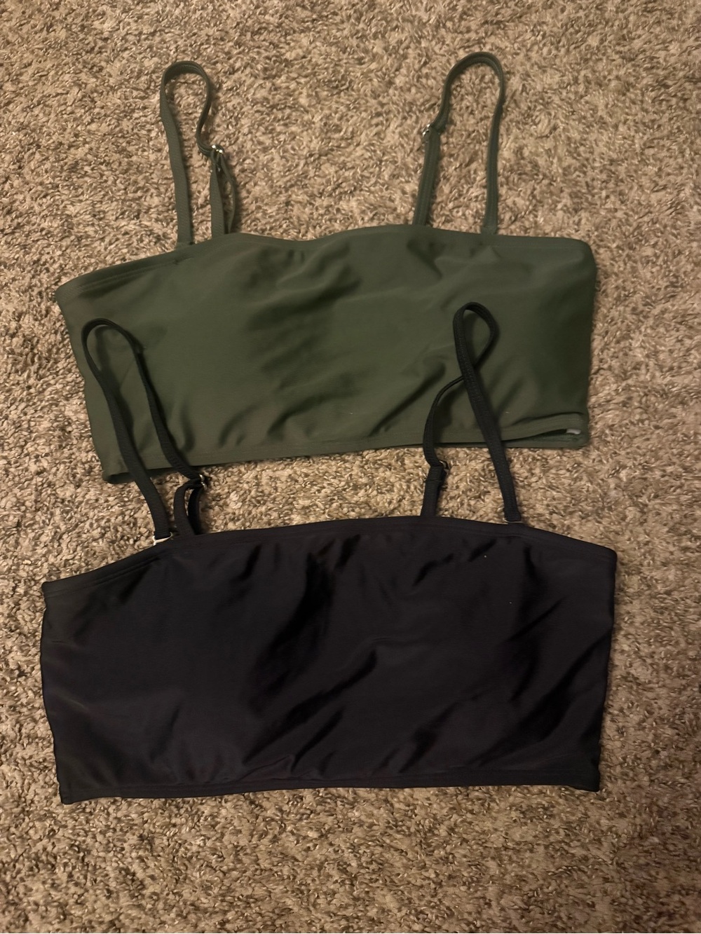TWO Pink Queen Adjustable-Strap Bandeau Tops in Olive & Black
